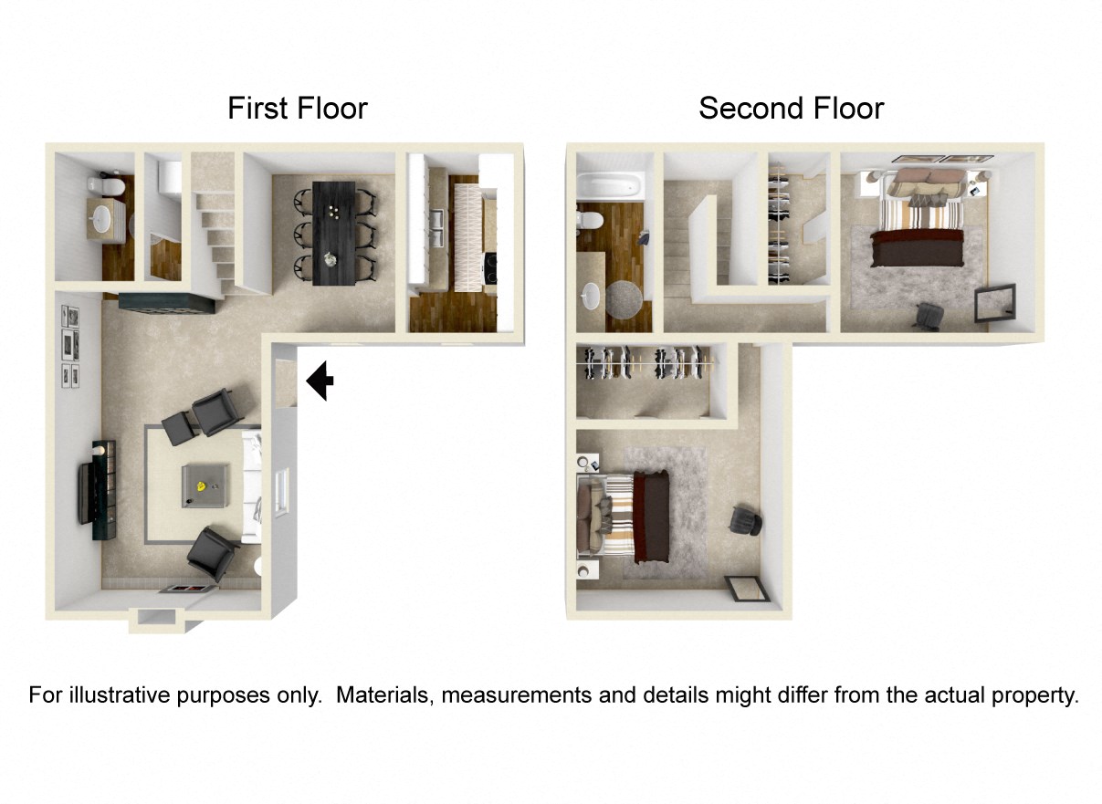 Floor plan for 2 beds, 1.5 baths, 1204 sqft